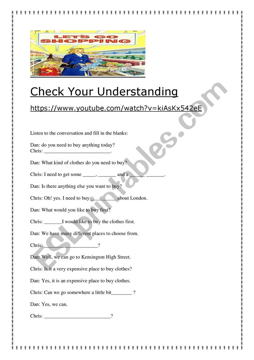 lets go shopping  worksheet