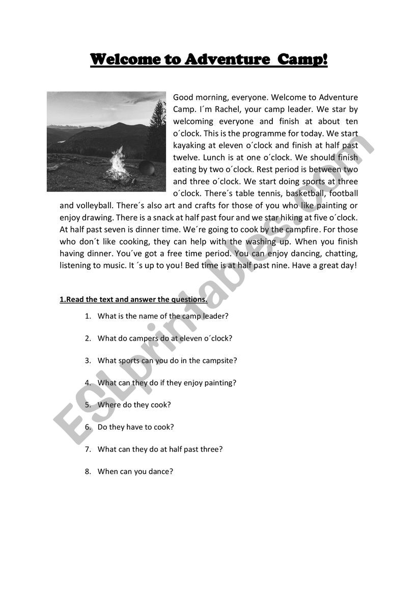 Adventure Camp worksheet