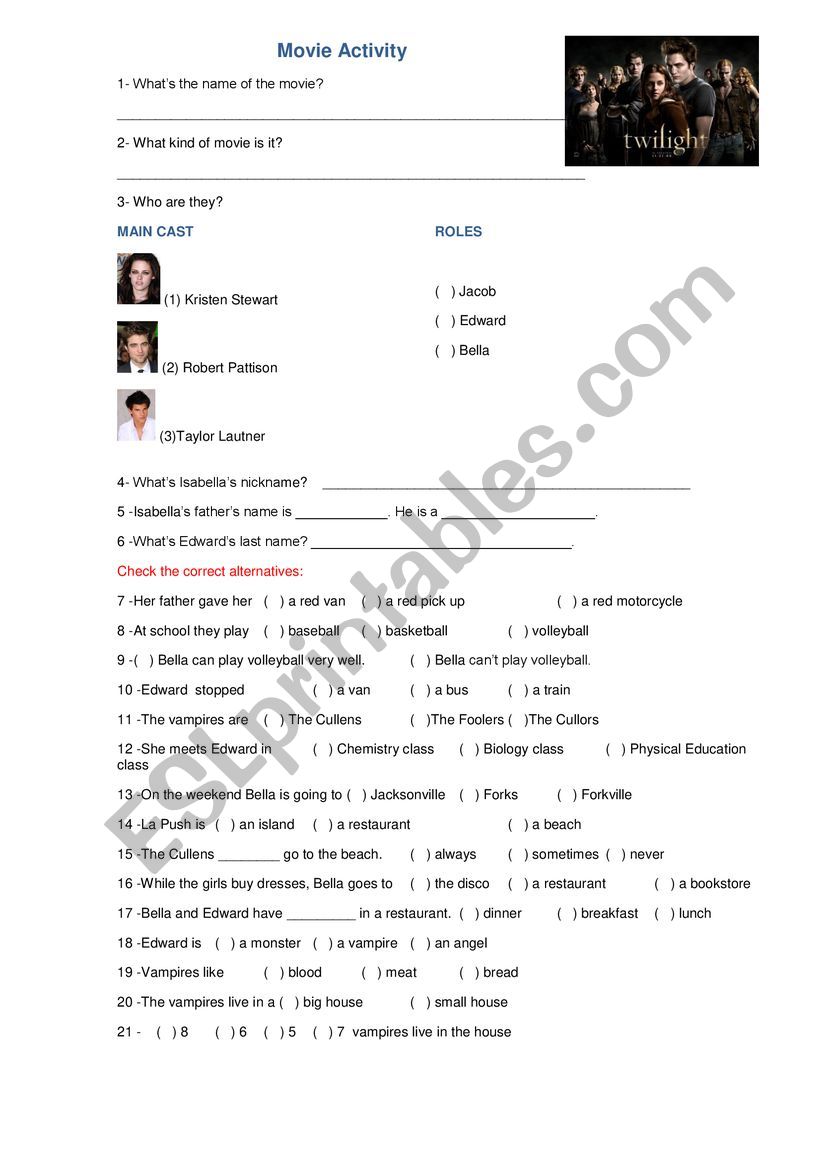 MOVIES GENRES worksheet