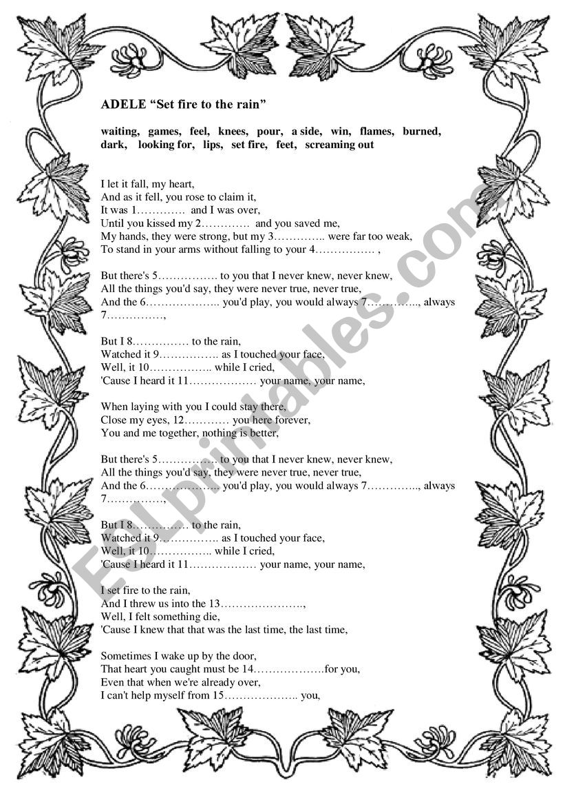 Adele - Set Fire To The Rain  worksheet