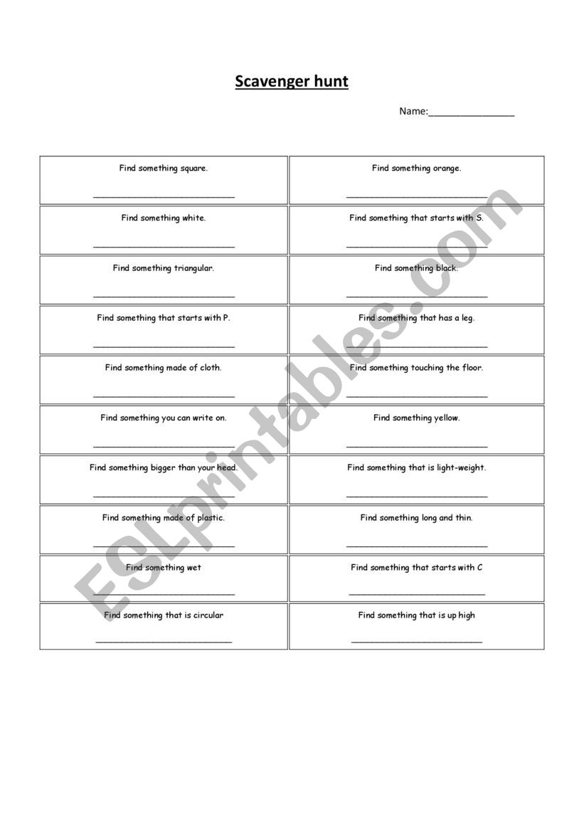 classroom scavenger hunt worksheet