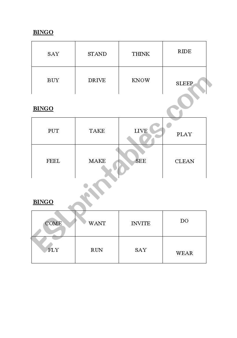 Bingo Irregular Past verbs worksheet