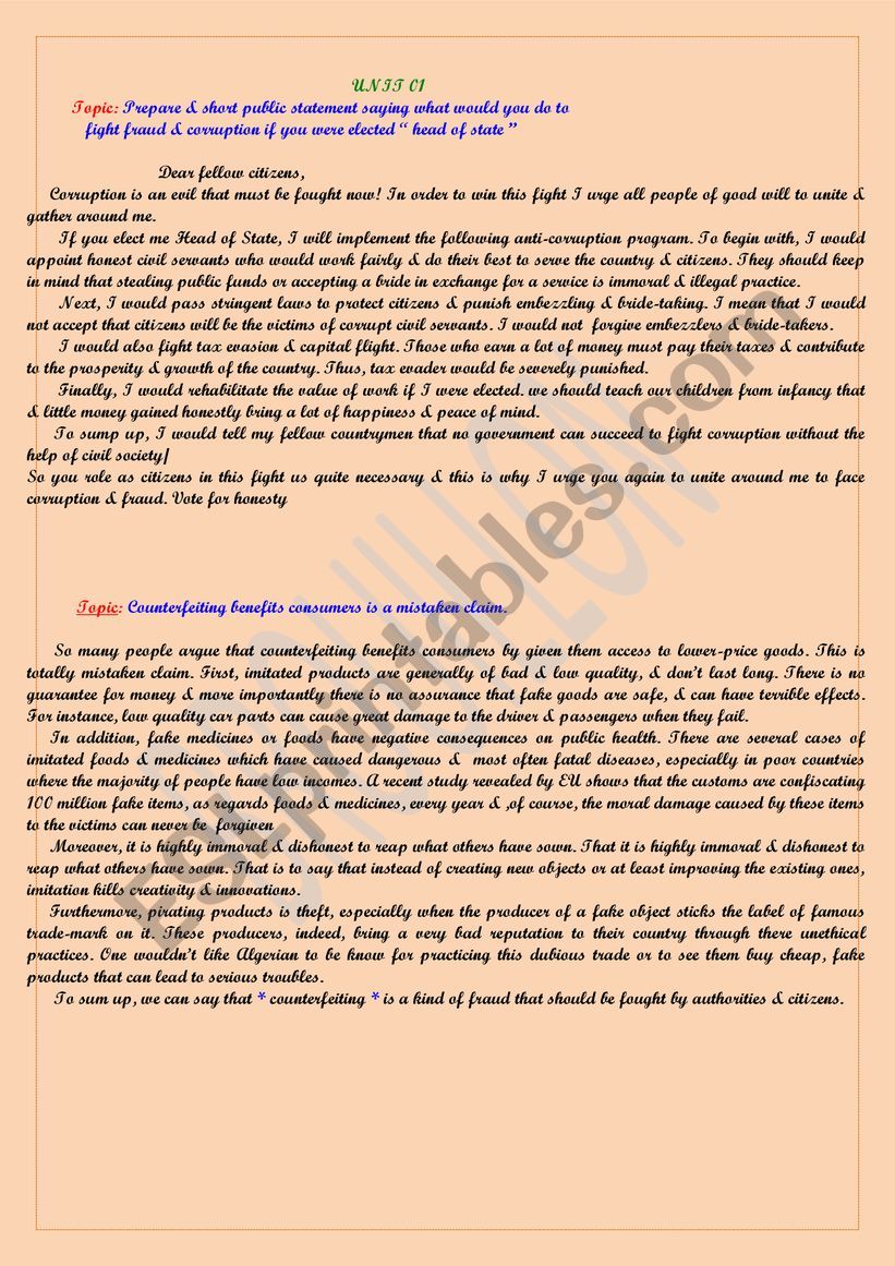 third year Algerian syllabus for secondary schools.paragraphs samples