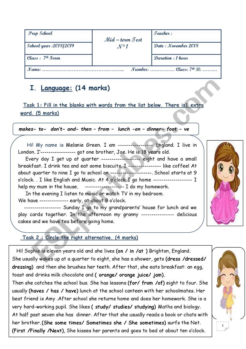 7th mid term 1 worksheet