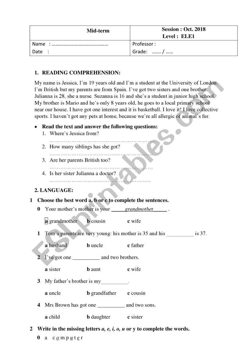 a test for beginners worksheet