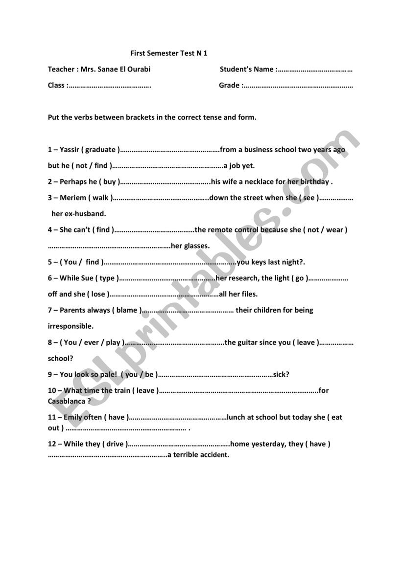 Mixed Tenses worksheet