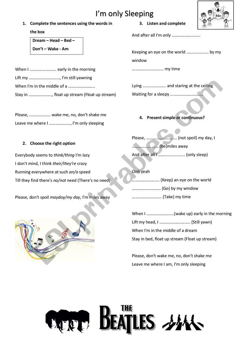 I´m only Sleeping worksheet