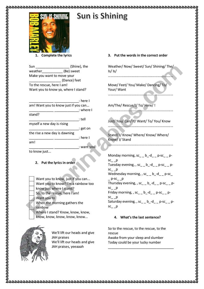 Sun is Shining worksheet