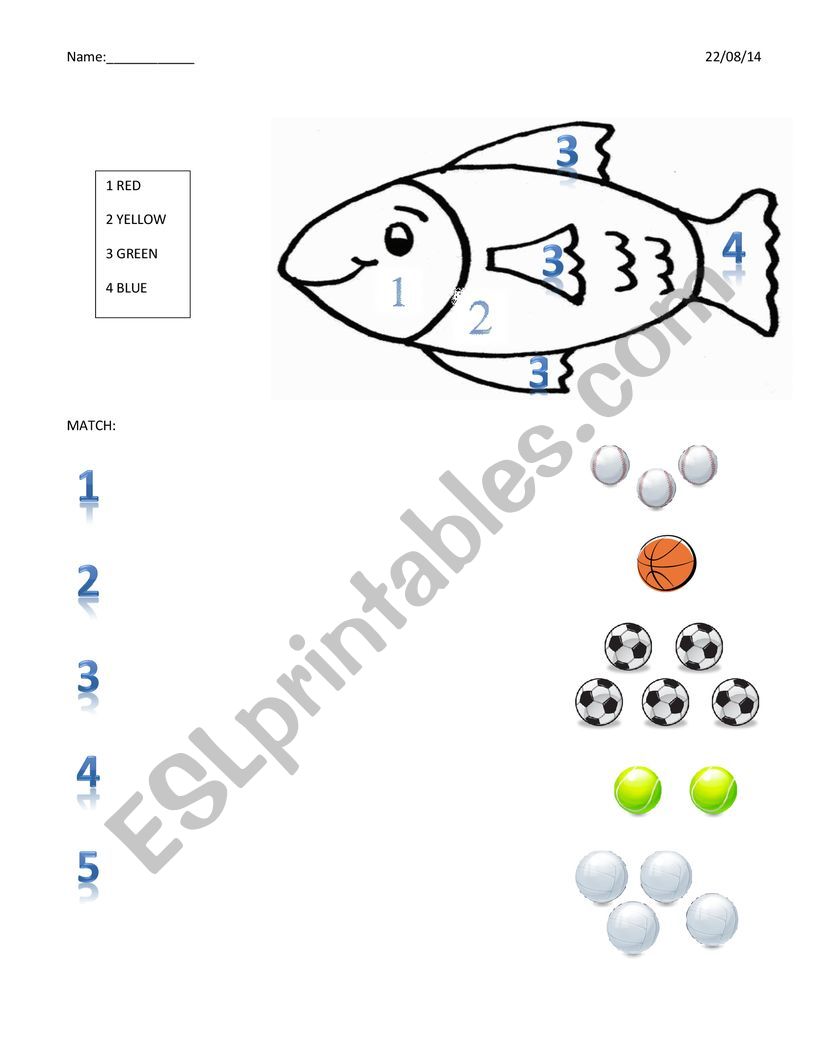 Numbers and colours worksheet