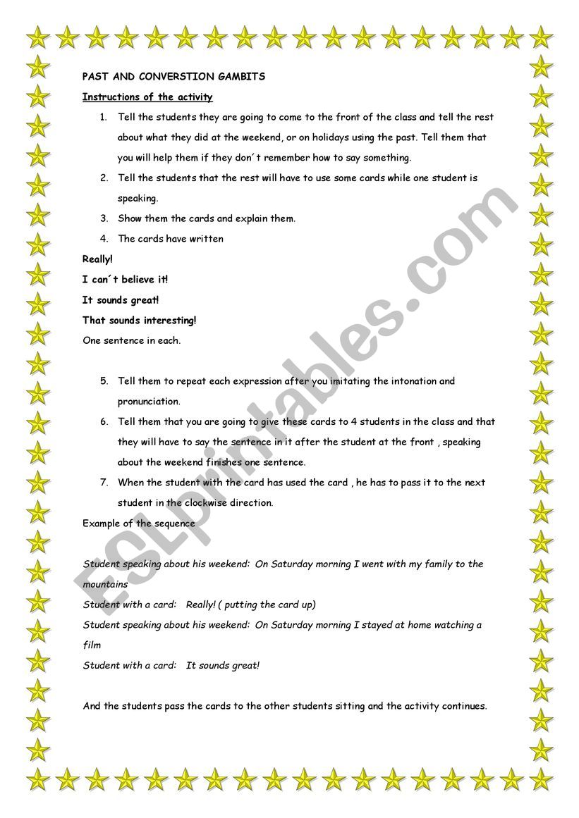 Past and conversation gambits worksheet