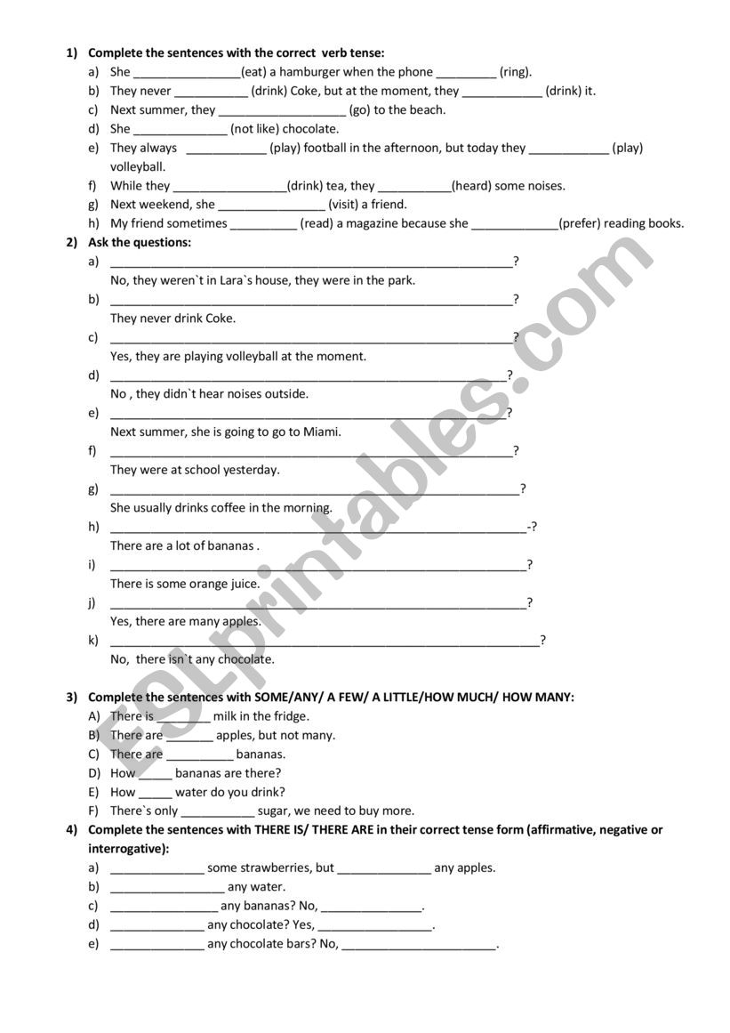 Mixed Tenses Test worksheet