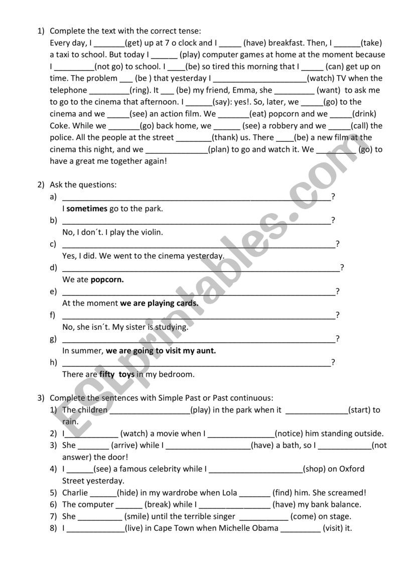 Mixed Tenses Test worksheet