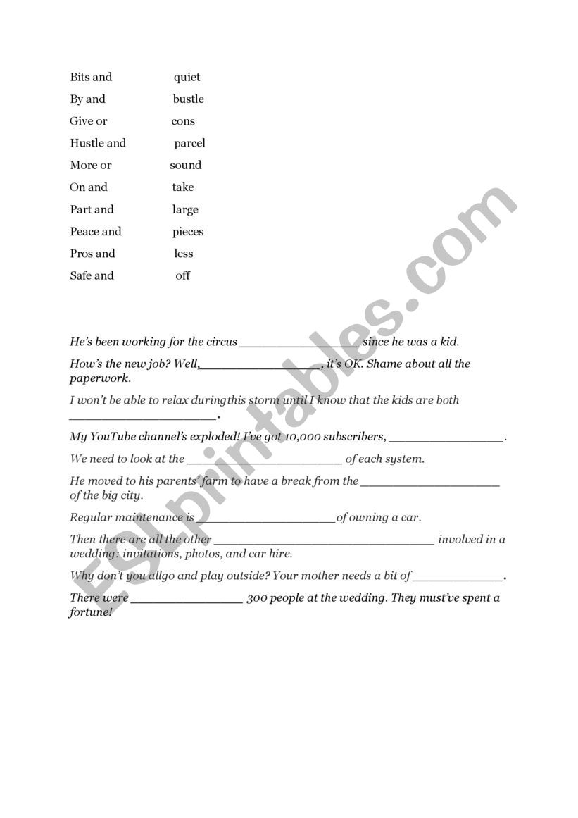 Binominals worksheet