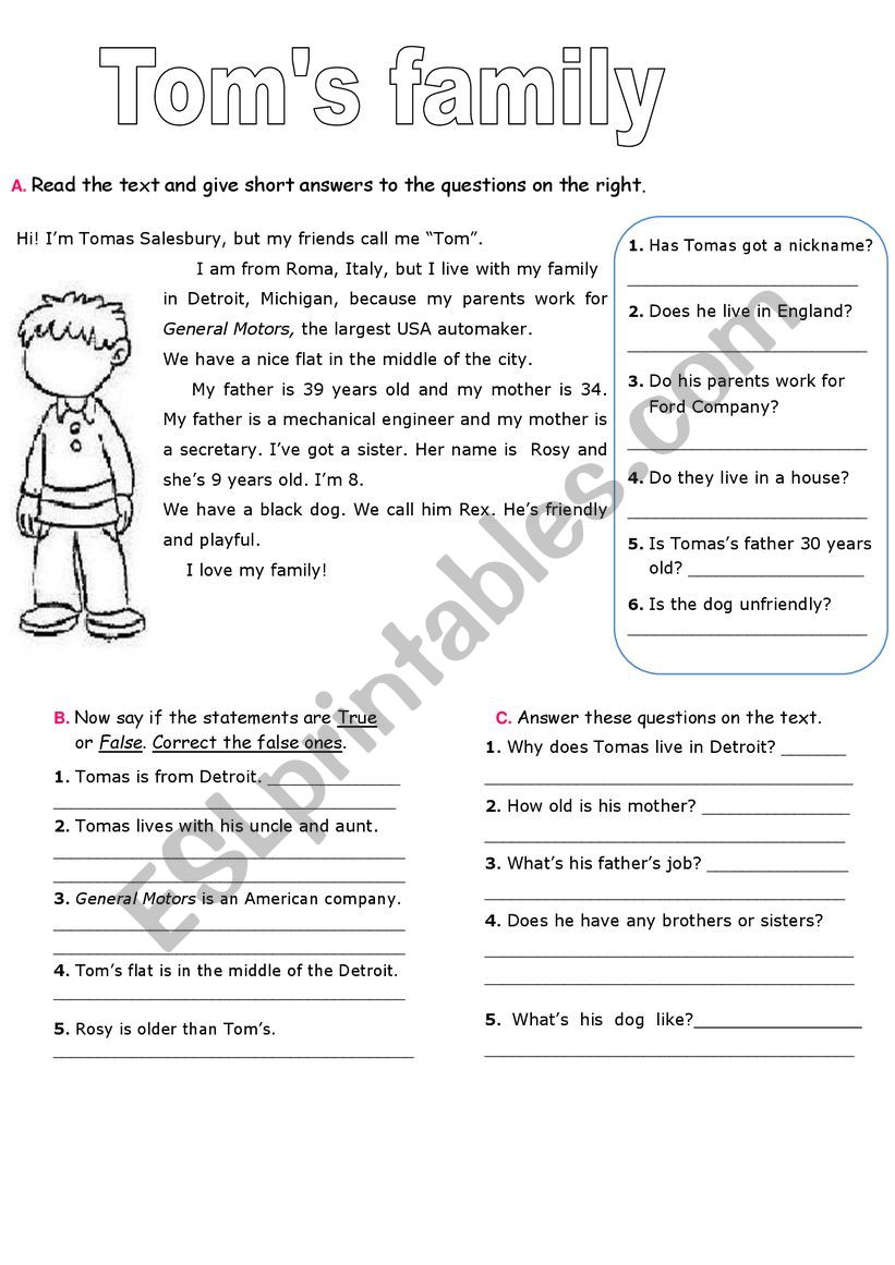 Toms family worksheet