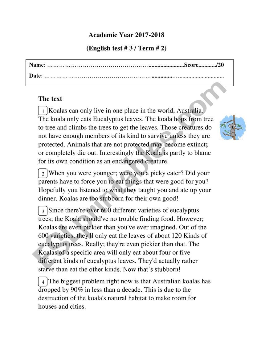 English exam worksheet