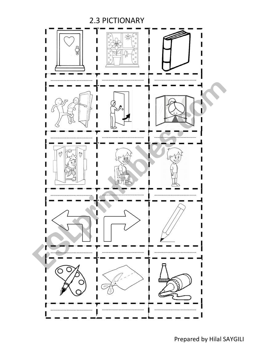 Classroom language pictionary for cut and paste