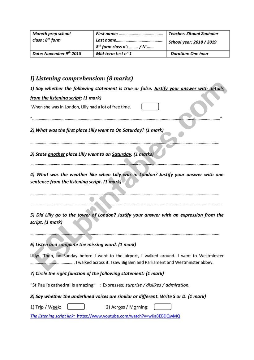 Mid term test n 1 worksheet