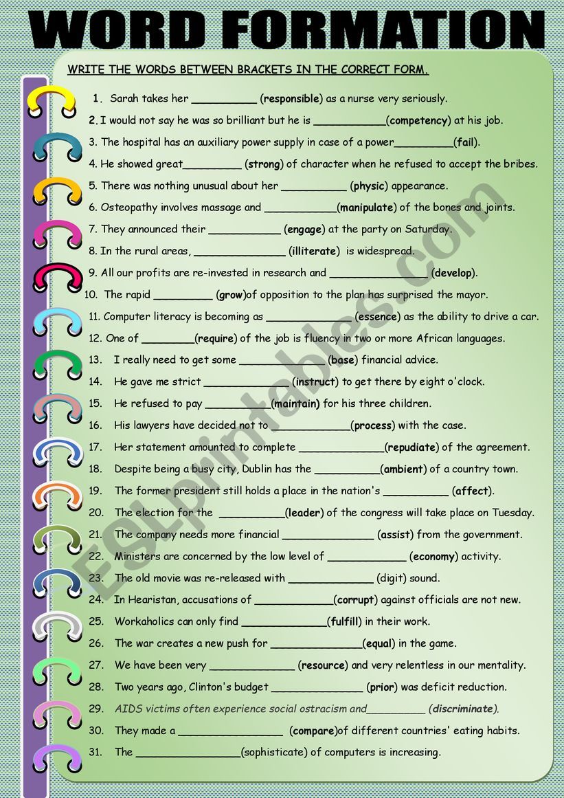 WORD FORMATION worksheet