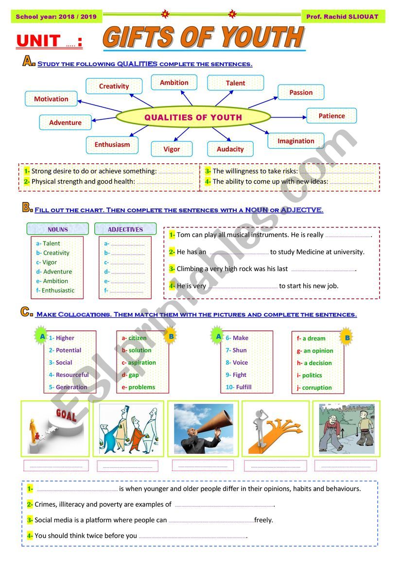 GIFTS OF YOUTH worksheet