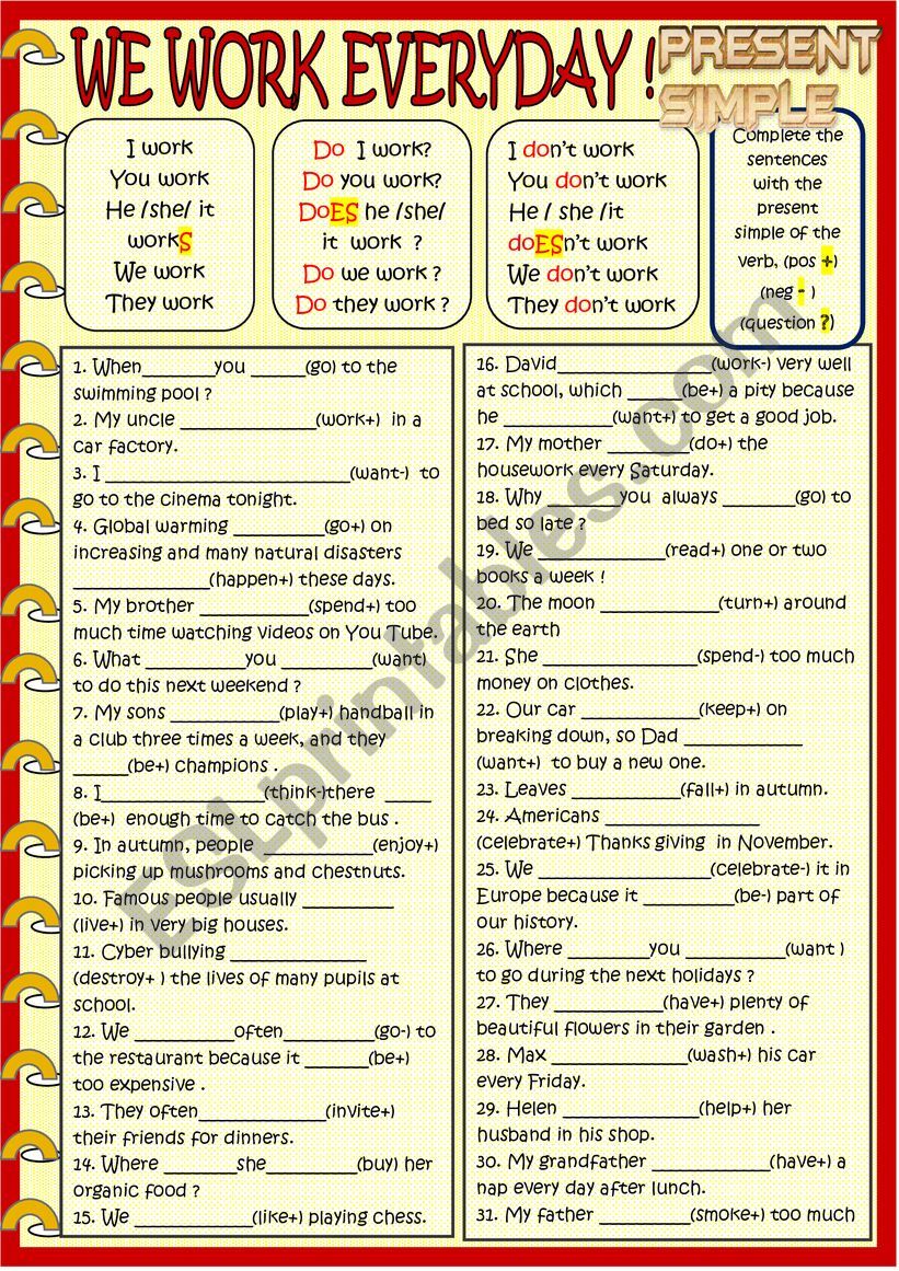 Present simple : practice worksheet