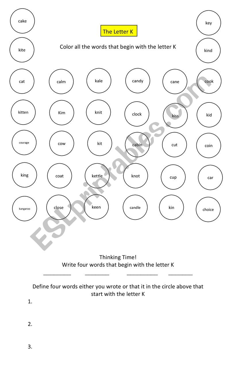 The Letter K worksheet