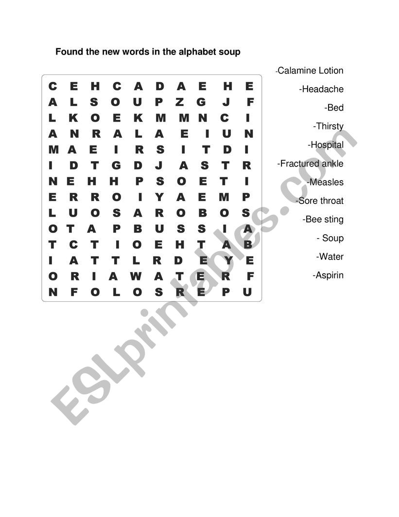 alphabet soup EMERGENCIES worksheet