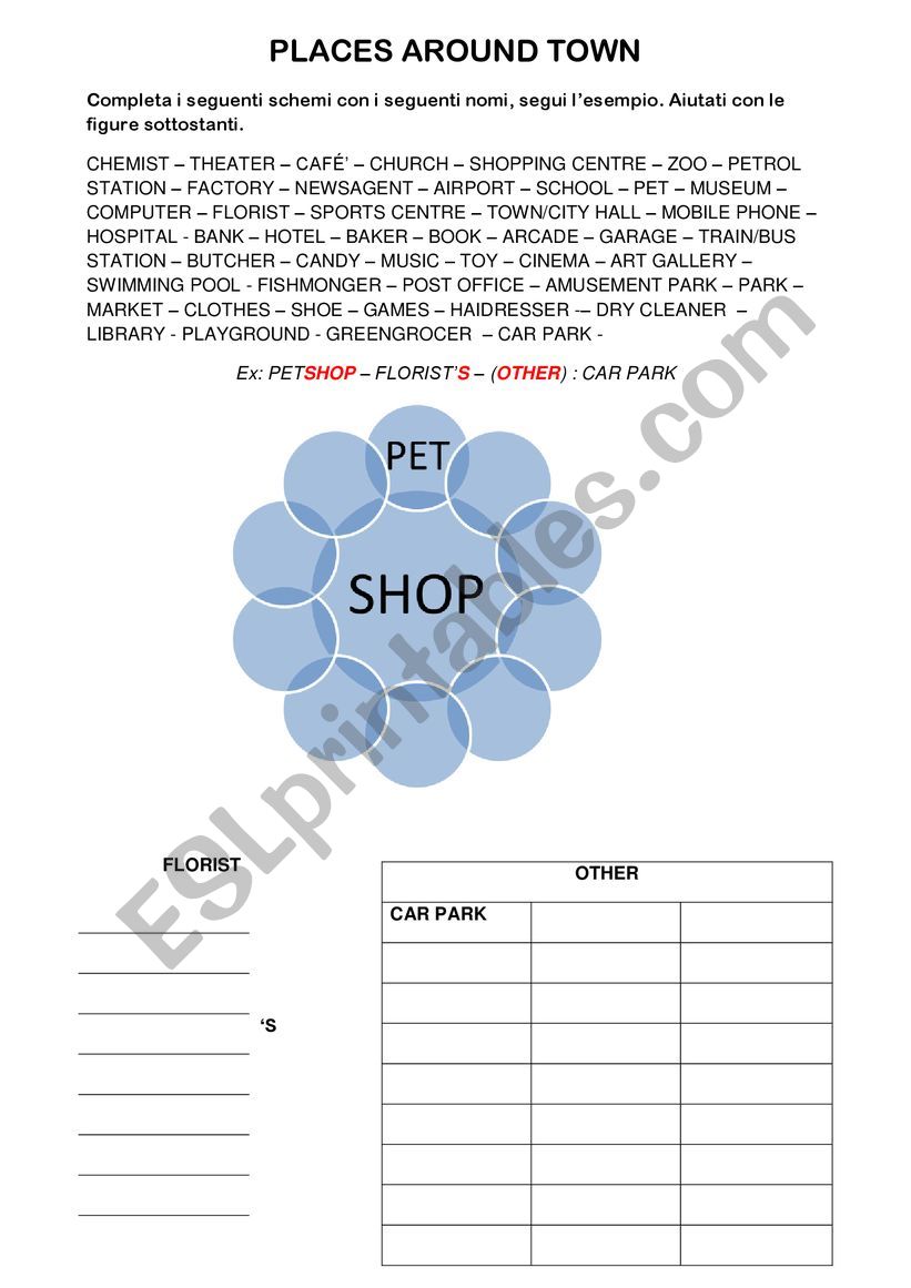 SHOPS AND PLACES AROUND TOWN worksheet