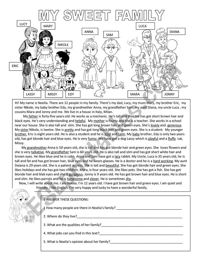 MY SWEET FAMILY worksheet