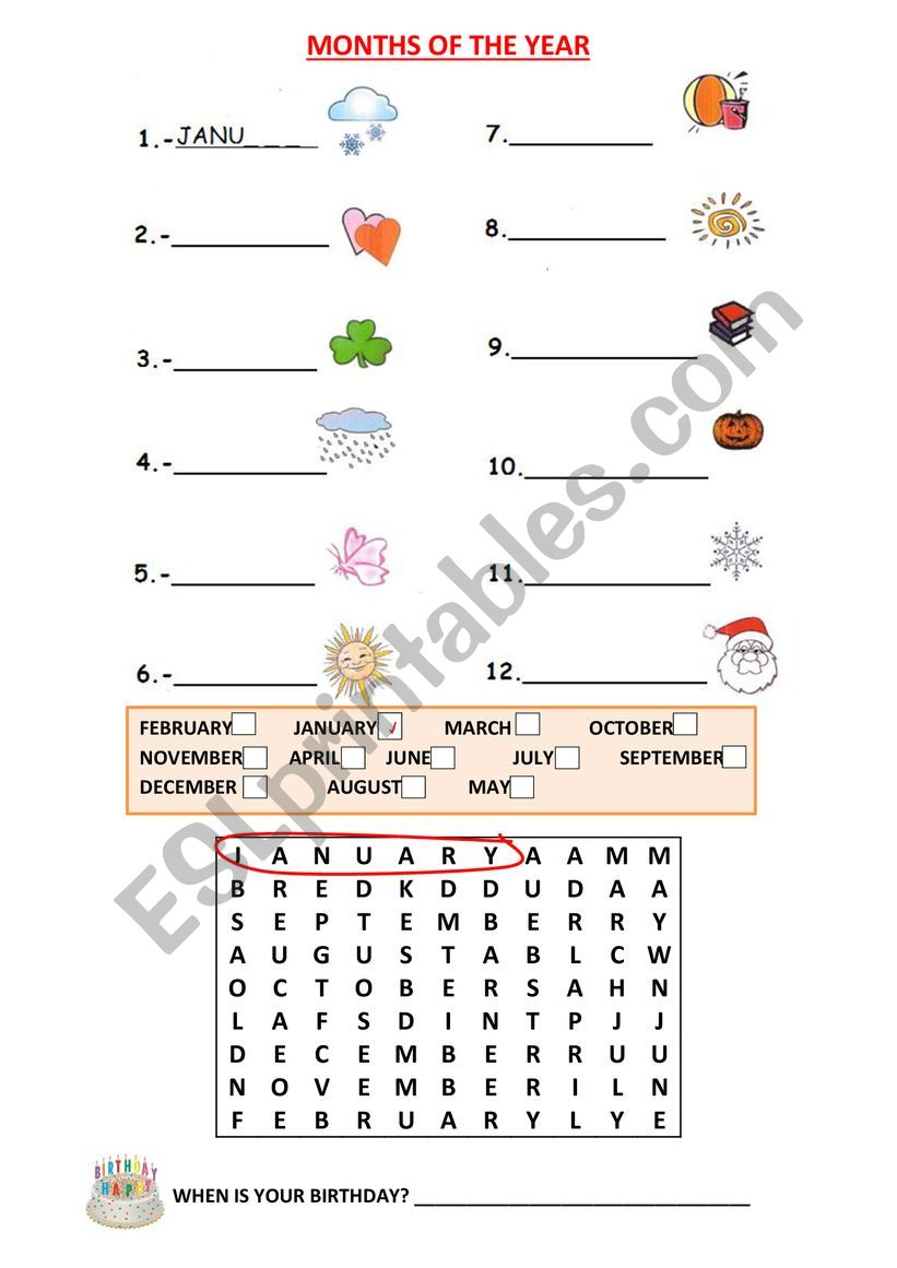 Months of the year worksheet