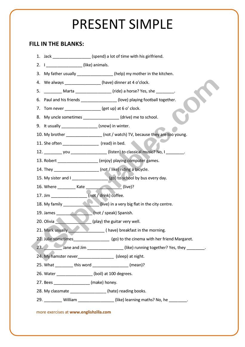 Present Simple  worksheet