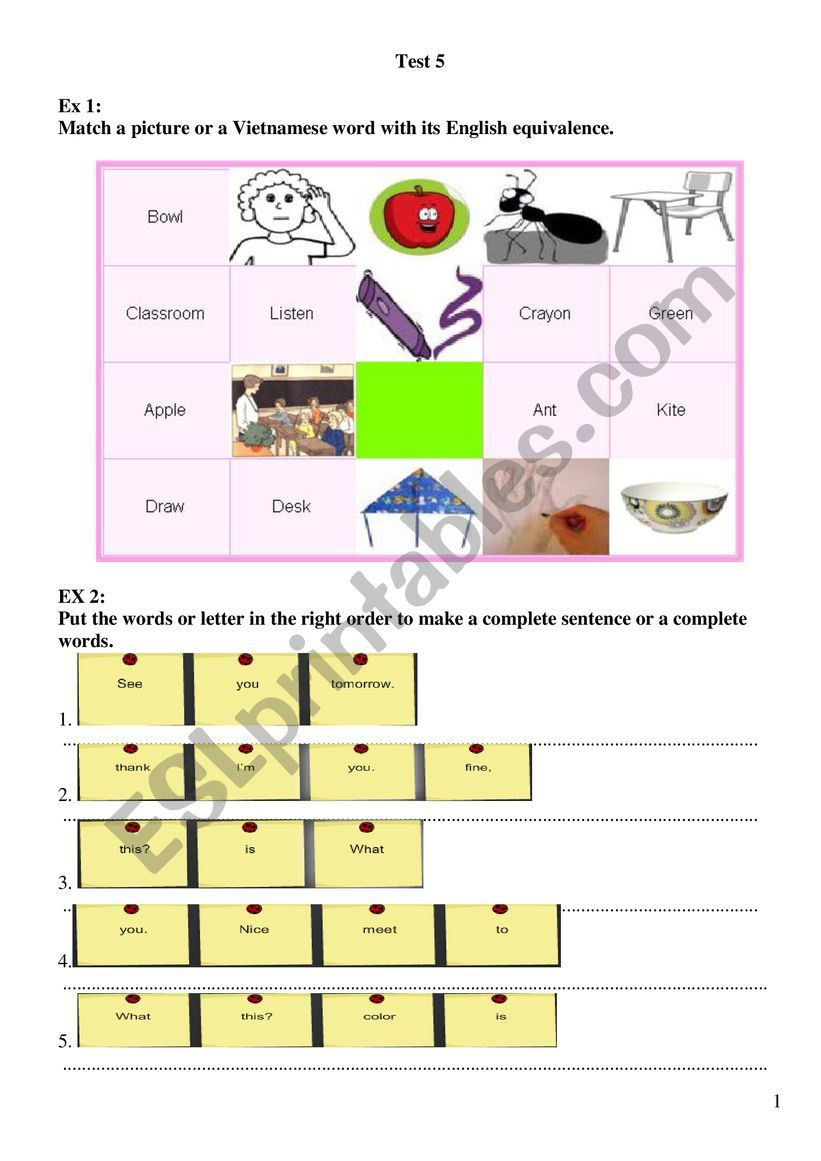 Test 5 worksheet