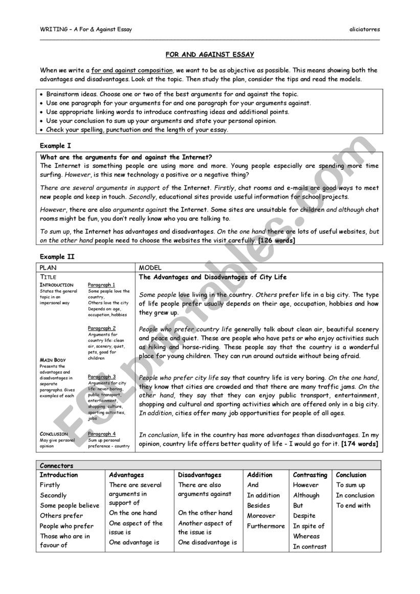 esl for and against essay topics