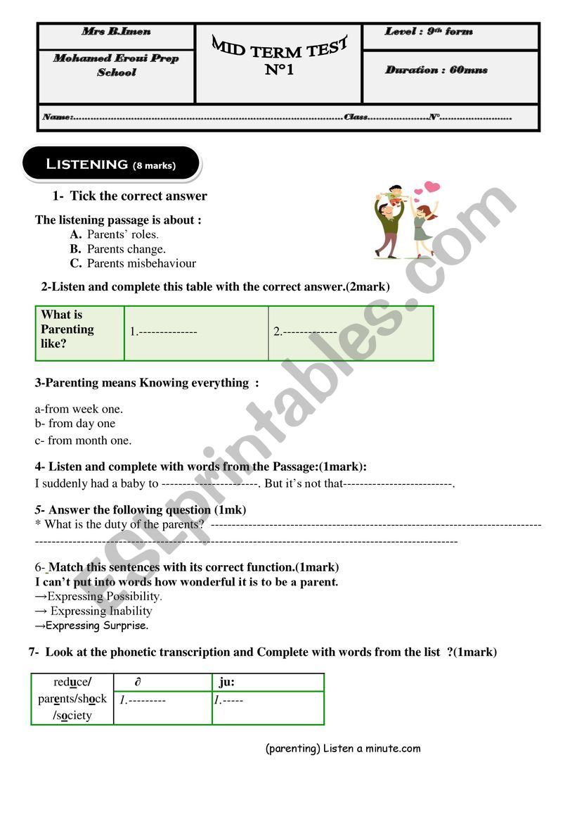 English test n1 worksheet