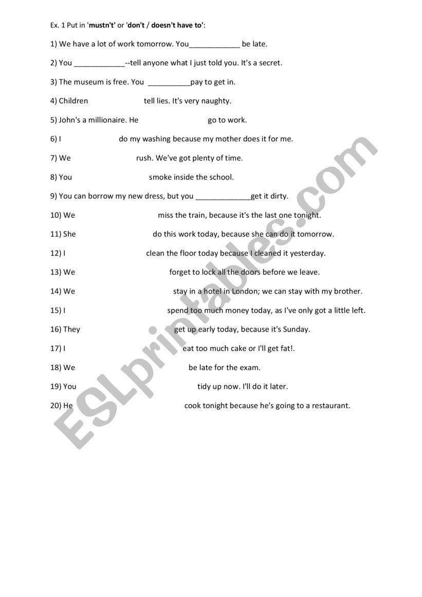 dont´t have to/mustn´t worksheet