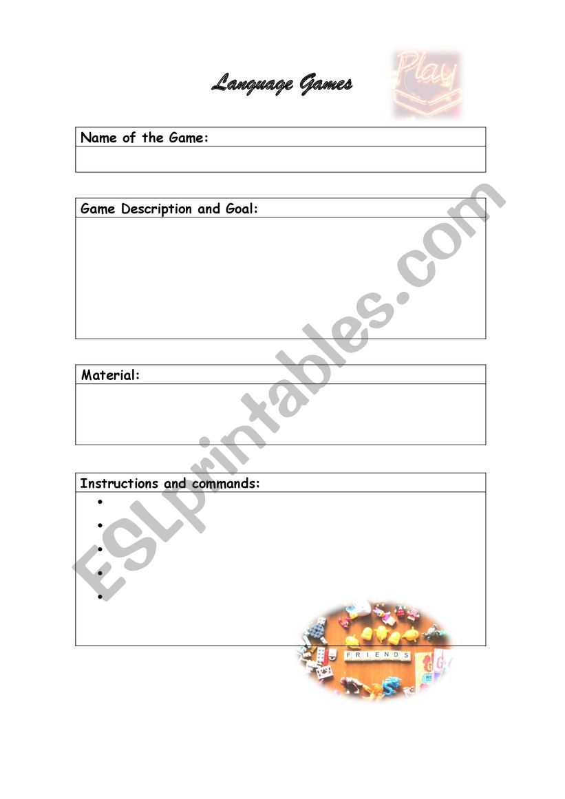 language games worksheet