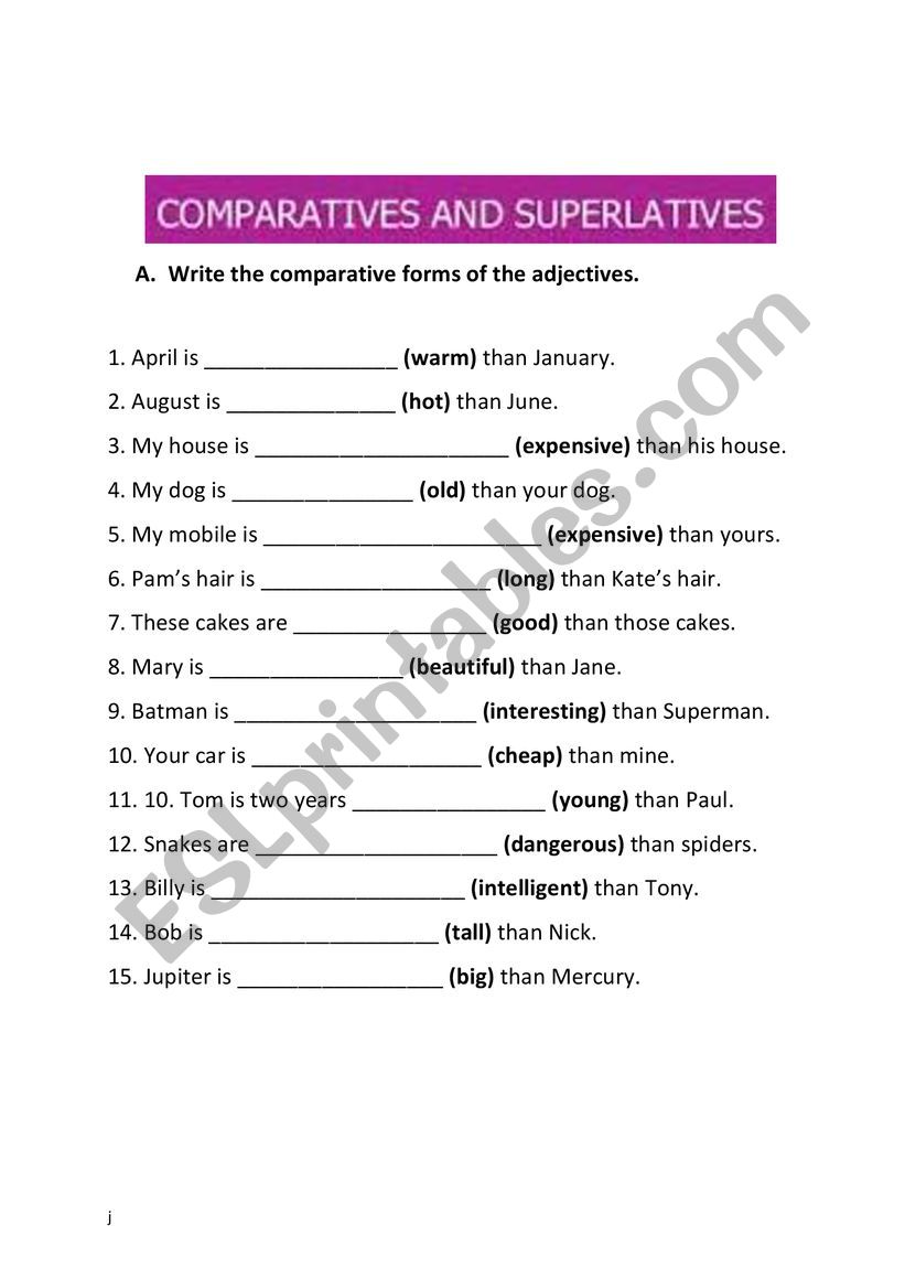 comperative & superlative worksheet