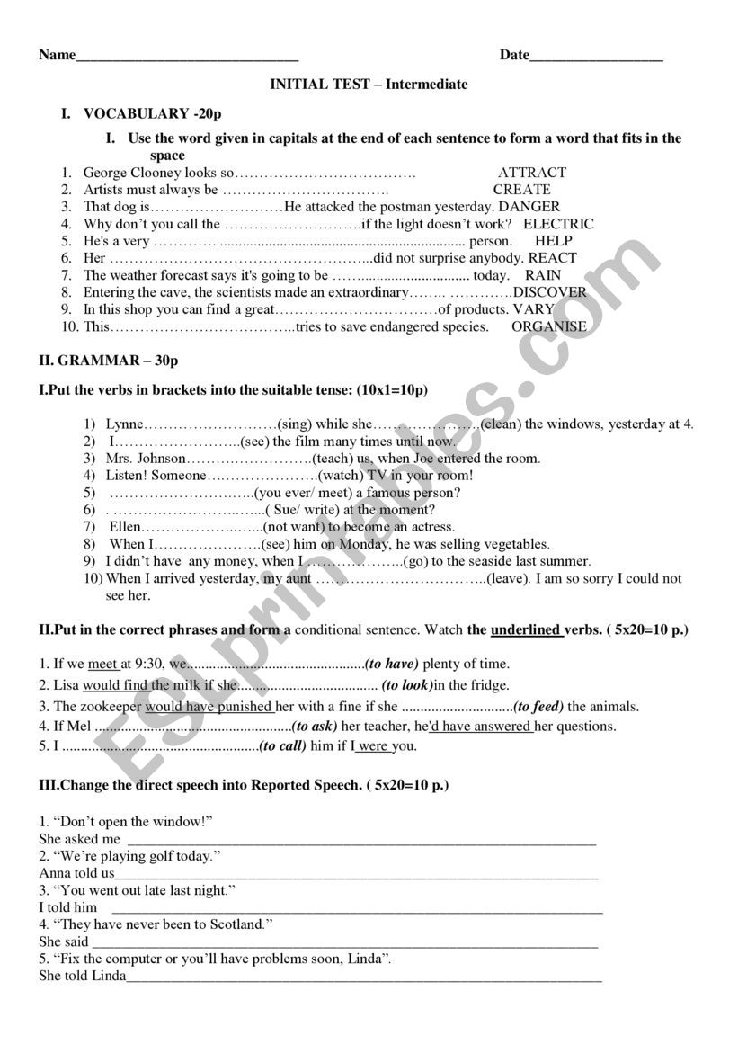 Test  worksheet