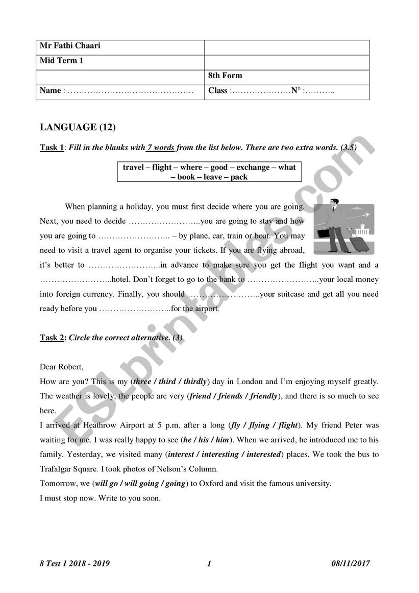 8 Test 1 2018-2019 worksheet