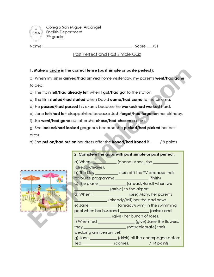 Past perfect worksheet