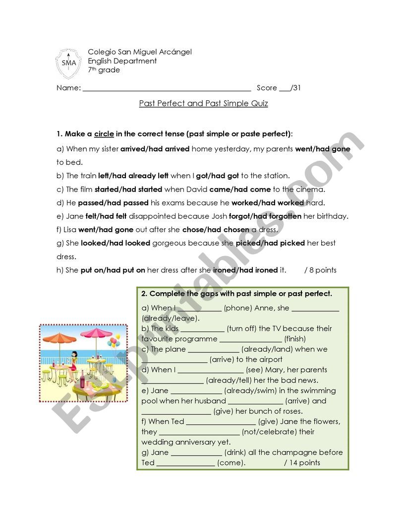 Past perfect worksheet