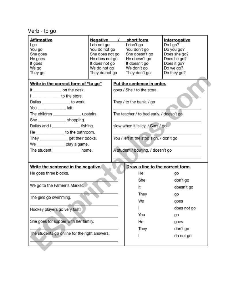 Verb: to go worksheet
