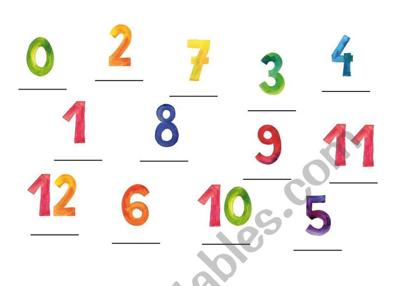 Numbers 0-12 worksheet