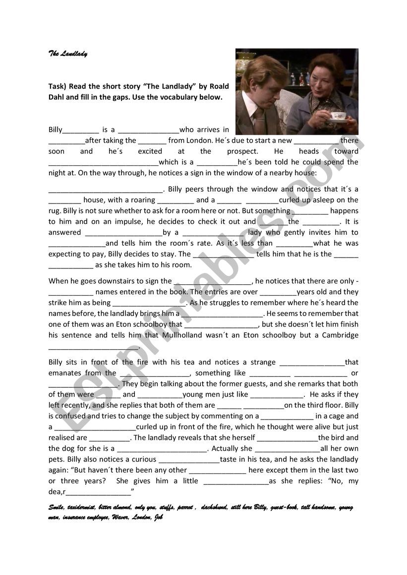 The Landlady worksheet