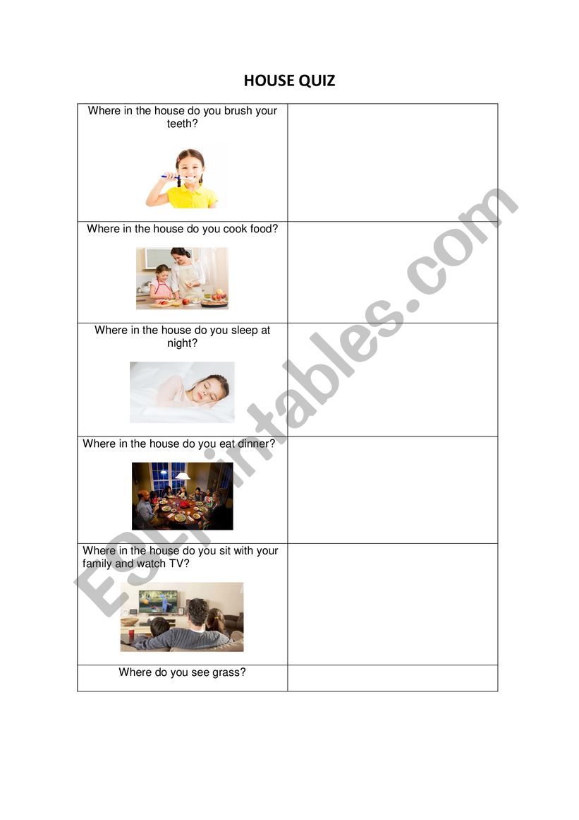 House Quiz worksheet