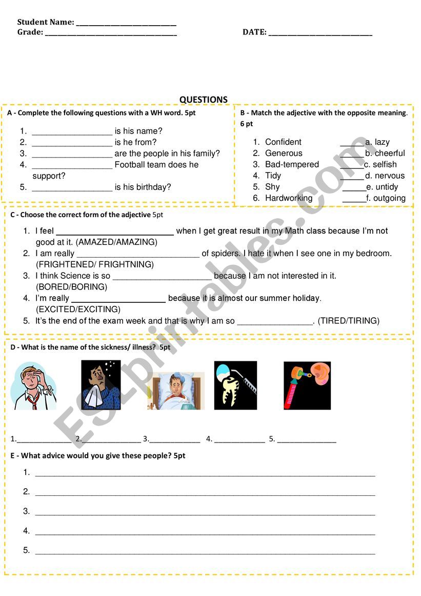 Grammar test worksheet