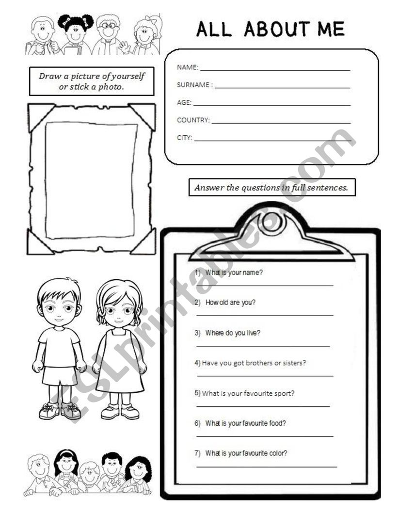 All About Me worksheet