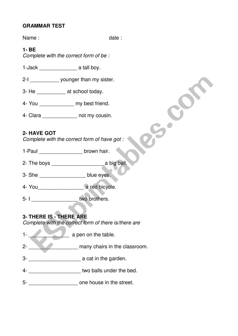 GRAMMAR TEST  worksheet