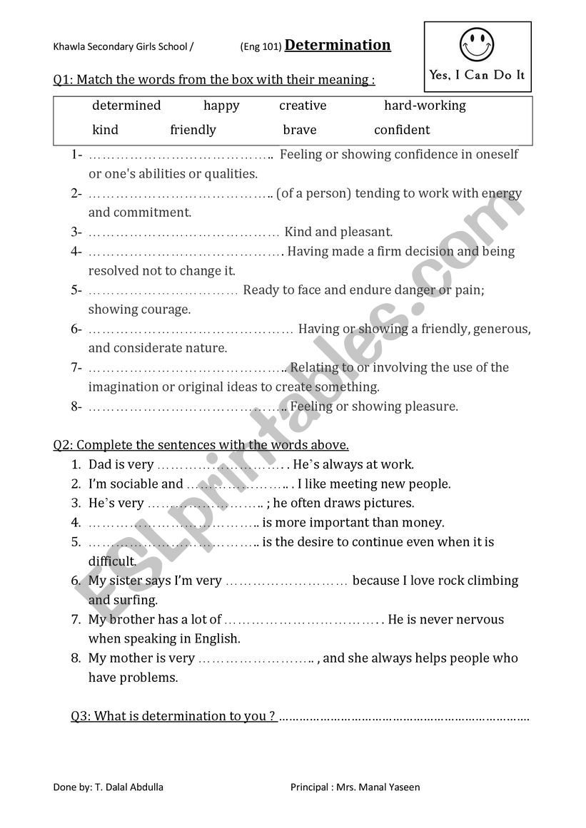 Determination worksheet