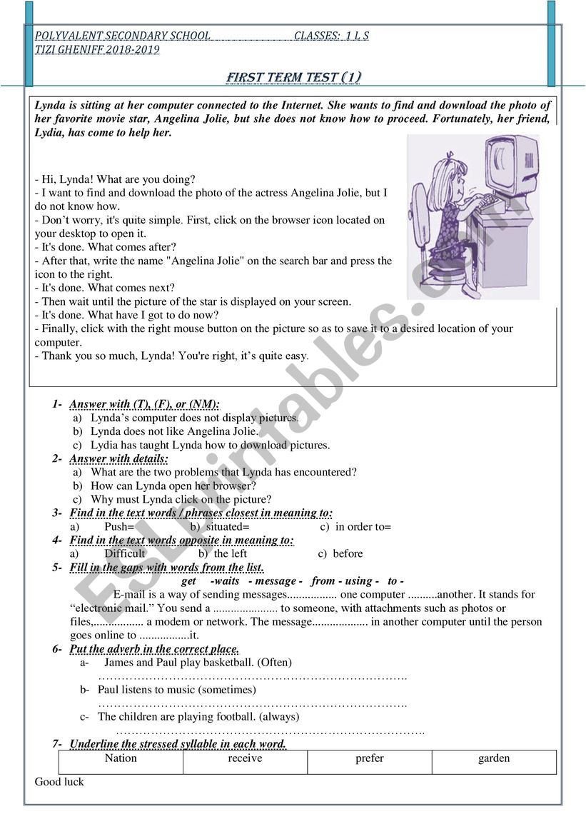 First term test 1st year classes