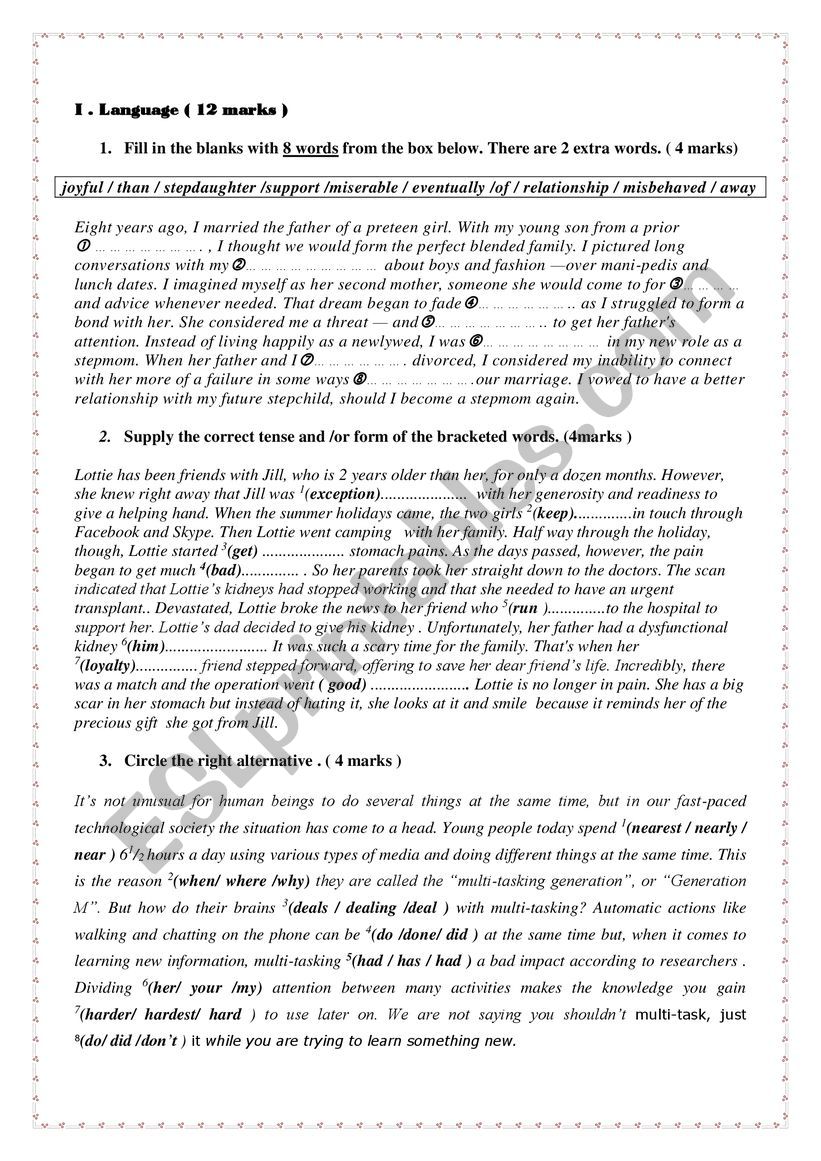 Mid Term Test N°1 2nd form - ESL worksheet by houda96